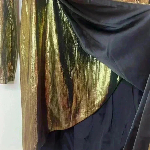 Ryse Gold Metallic Long Sleeve Asymmetrical Mini Dress - Picture 5 of 9